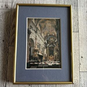 Vintage framed Czech‎ Republic BRNO Church postcard and vintage frame 1993